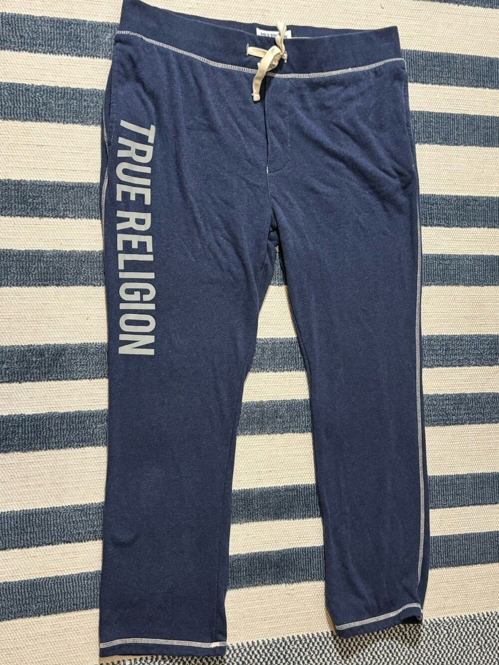 True Religion World Tour Navy Logo Jogger Sweatpants Women’s 2XL Y2K Athleisure